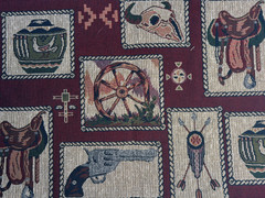 Fabric – Vintage Upholstery Tapestry Western Cowboy in Rope Frames 18″ L x 54″ W