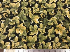 OLIVE & TAN LEAVES ON BLACK FABRIC 1 3/8 YARDS