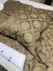 Fabric By The Yard Taupe Brown Diamond Lattice Floral Medallion Jacquard Weave