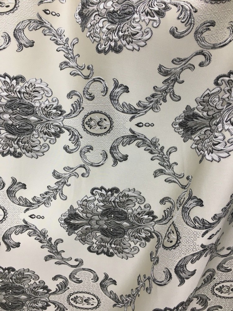 BEIGE GRAY BLACK WHITE Damask Brocade Upholstery Drapery Fabric (54 in.) BTY