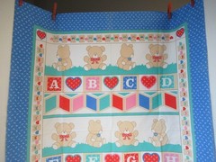 SPRINGS INDUSTIES Baby Blanket Fabric Panel Teddy Bear Alphabet 44”x35” VTG NEW