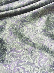 Paisley Print NON-STATIC Viscose Satin Feel Material Fabric BTY -Purple Gray