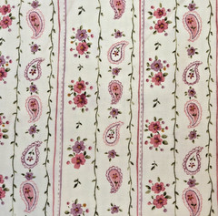 Fabric Cotton Flowers Pink Cream Striped Lavender Green 1 7/8 Yard 44″
