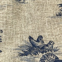 Vtg Extra Wide Blue Linen Toile de Jouy Fabric Remnant 7.8 Yds 62″W x 284″L