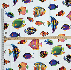 VTG VIP Cranston Tropical Aquarium Fish Bright On White Cotton Fabric 2 YD x 45″