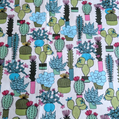 Brother Sister Design Studio Cotton Fabric Cactus in Pots on White 45″ x 1 Yard