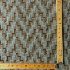 Pale Blue and Brown Mid Century Geometric Velvet Cut Upholstery Fabric 56″
