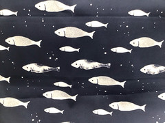 Navy Fish Outdoor Fabric Upholstery Pillow Deck Chair Cushion 2.5 Yard Lot