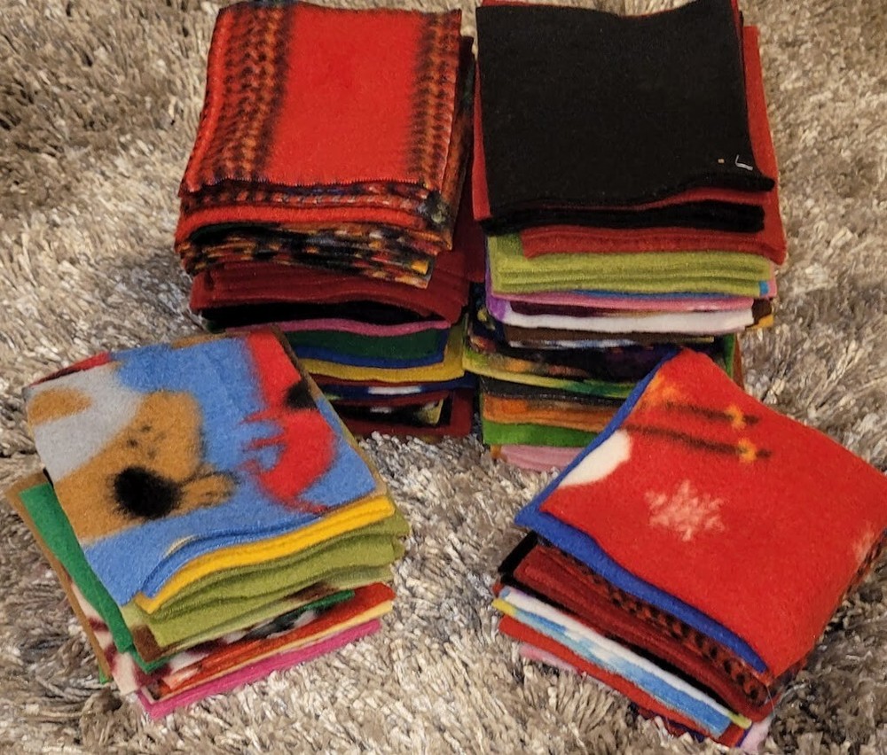 70 Plus 3.5 x 3.5 In Flannel N Fleece Squares Precut Mixed Lot Quilt Blanket