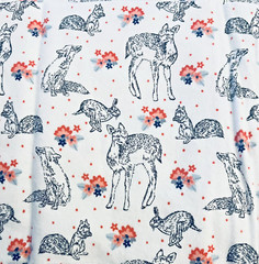 Baby Forest Friends Sketch & Florals & Pink Dots Toss Flannel Remnant 40″x7″