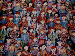 Children Kids in Vintage Clothing Woven Tapestry Upholstery 1 Yard X54″Fabric 32