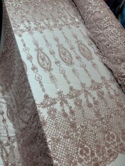 Fabric Sold By The Yard Dusty Rose Beaded Lace Floral Flowers Embroidery Mesh