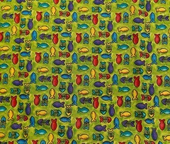 Small Colorful Fish Neon Green Whimsical Goldfish Cotton Quilting Fabric 1 Yard
