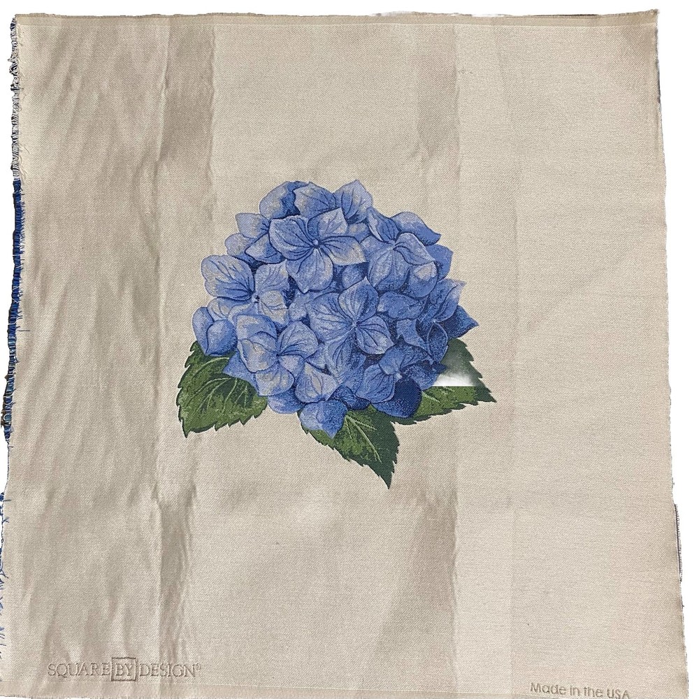 Square by Design Hydrangeas Flower Embroidered Woven Fabric Panel Craft New USA