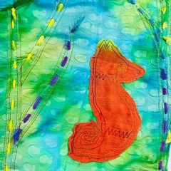 Fabric Tie Dye Appliquéd Sea Life Fish Blue Green Cotton India Approx 3.5 Yd