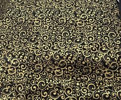 Lux Timeless Treasures Black Gold Metallic Scroll Cotton Quilting Fabric 46X42