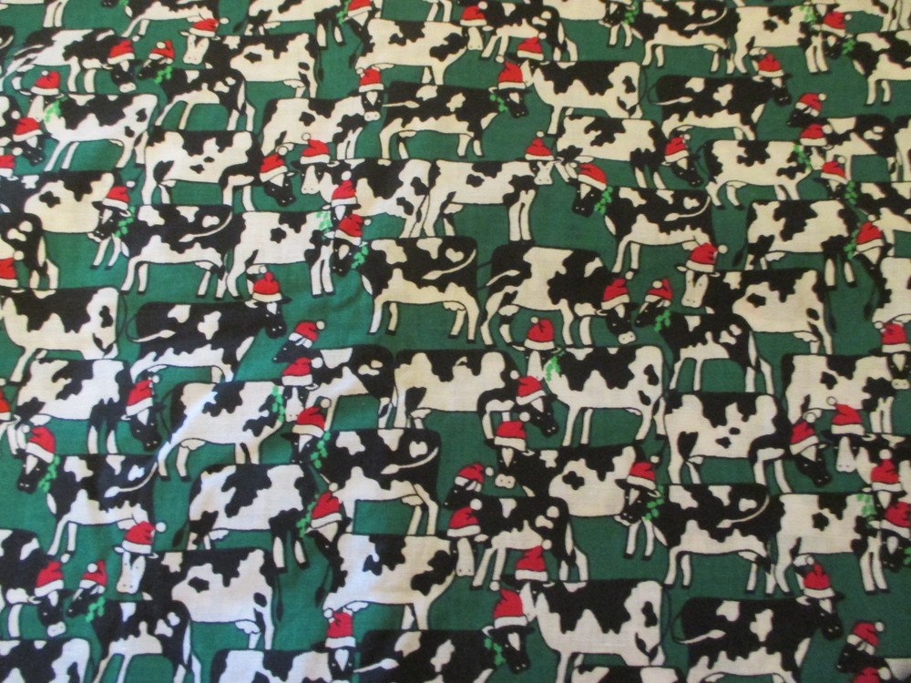 CHRISTMAS COWS WITH Santa Hats COTTON by FABRIC TRADITION #5861 BTYx44