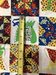 Retro Fabric Colorful Patchwork Cheater Quilt Piece 26” X 44”Bonnets Birds Red