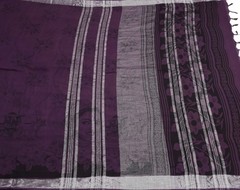 Sushila Vintage Wine Scrap Saree Pure Linen Printed & Woven Remnant Sari Fabric