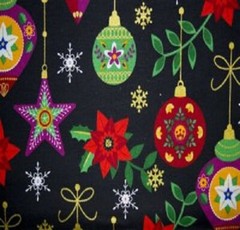 HOLIDAY ORNAMENTS BLACK/GOLD METALLIC Cotton Print by TC Studio BTY