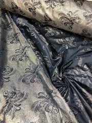 Black Woven Jacquard fabric 60” beautiful navy silver both sides useable brocade