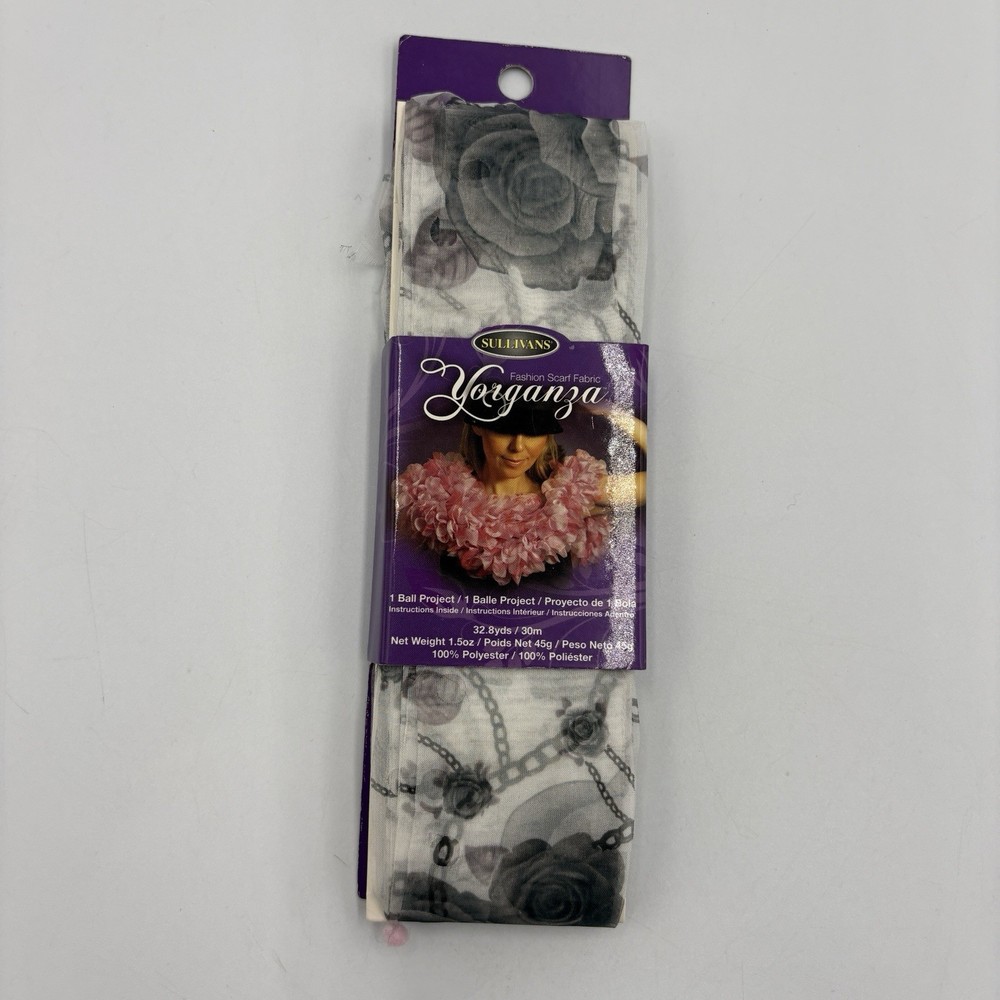 Sullivans Fashion Scarf Fabric Yorganza Gray Roses 1 Ball Project Craft DIY