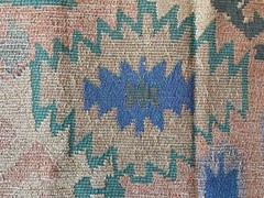 UPHOLSTERY FABRIC~Woven Tapestry~SOUTHWEST~Native Design~TAN BLUE GREEN~Tile Art