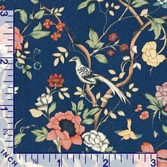 Blue Vintage Floral Bird Printed Cotton Fabric by Yard Dressmaking & Home Decor