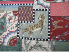 VTG Moroccan Patchwork Tiles w/Jungle Animals Gold Accents Cheater Quilt BTHY