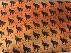 Hi-Fashion Cotton Black Cats Distressed Orange Black Fabric Remnant 26″L x 40″W
