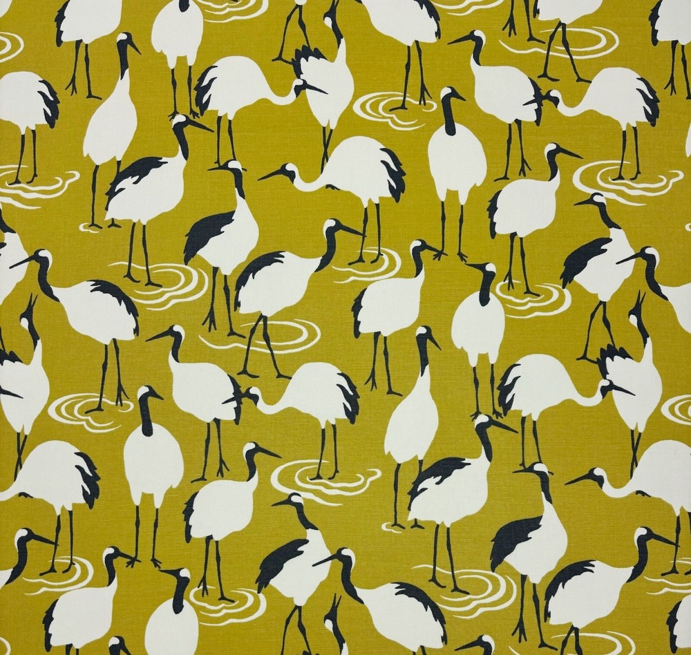 ROBERT ALLEN WINTER CRANE GOLDEN ROD BIRD YELLOW MULTIUSE FABRIC BY YARD 54″W
