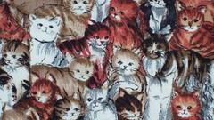 Hi Fashion Fabrics ~ Cats Cuddling White Brown Orange Cotton 44” wide x 1/2 yd