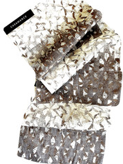 Casamance Sheer Designer Fabric Sample Geometric Brown Metallic Copper Set of 3