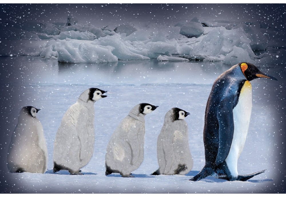 29″ Fabric Panel | Hoffman Winter Penguin Ice Landscape Scene Blue