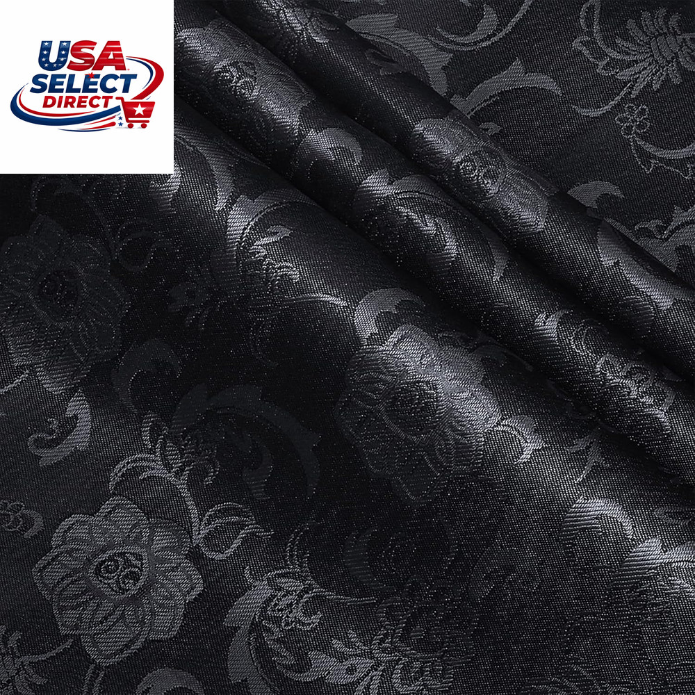 Black Satin Jacquard Fabric 10 Yard 60 Inch Wide Sunflower Pattern