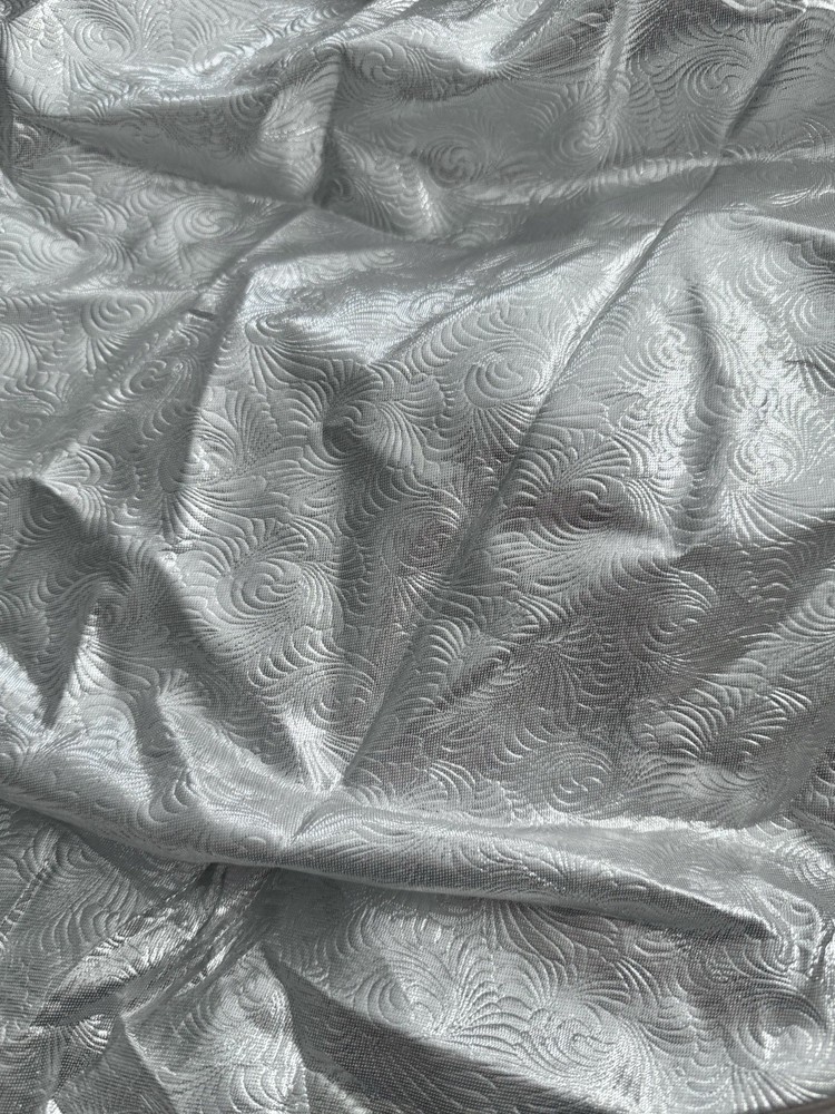 Silver Lame Fabric 3.4 Yard Lot French Fleur De Lis Movie Period Costume Wedding