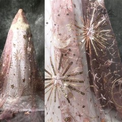 Sequin Star Mesh Lace Fabric Sheer Wedding Dress Skirts Sew Cloth Curtain Craft