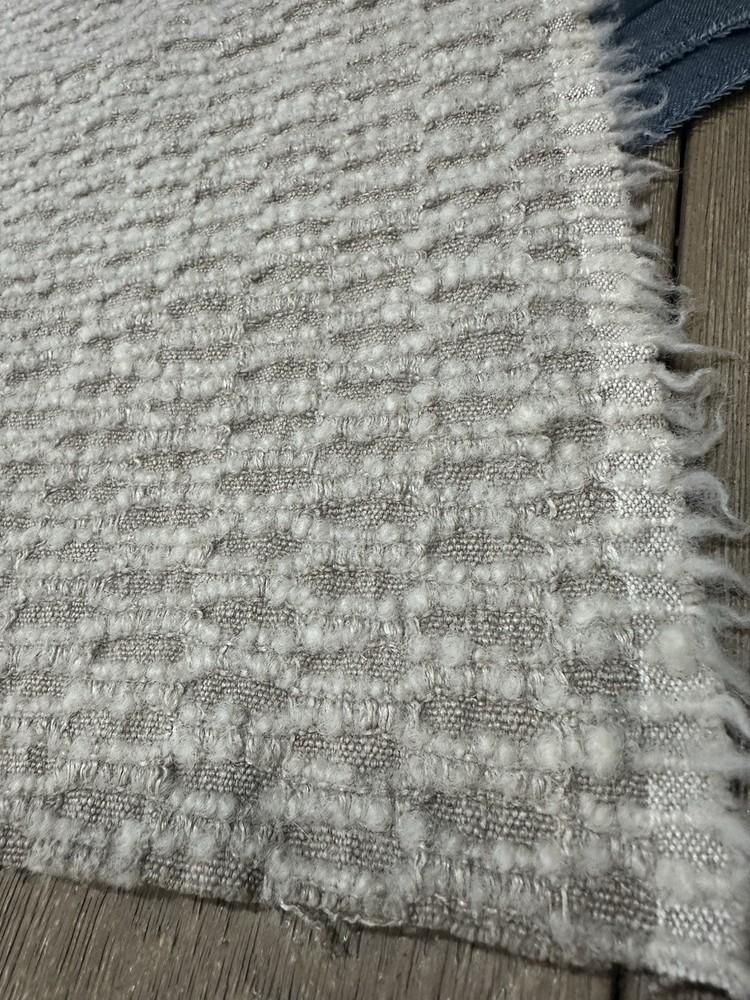 Oatmeal geometric boucle Upholstery Fabric remnant 18×54″ wool content