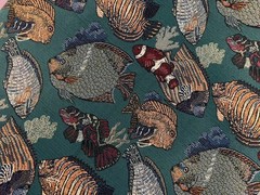 Upholstery Jaquard Tapestry Fabric Ocean Fish Green Red Yellow White 3+ yds