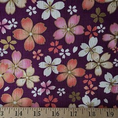 Sakura in Pinks/Cream on Purple Japanese Cotton Dobby Shirting – Gold Metallic