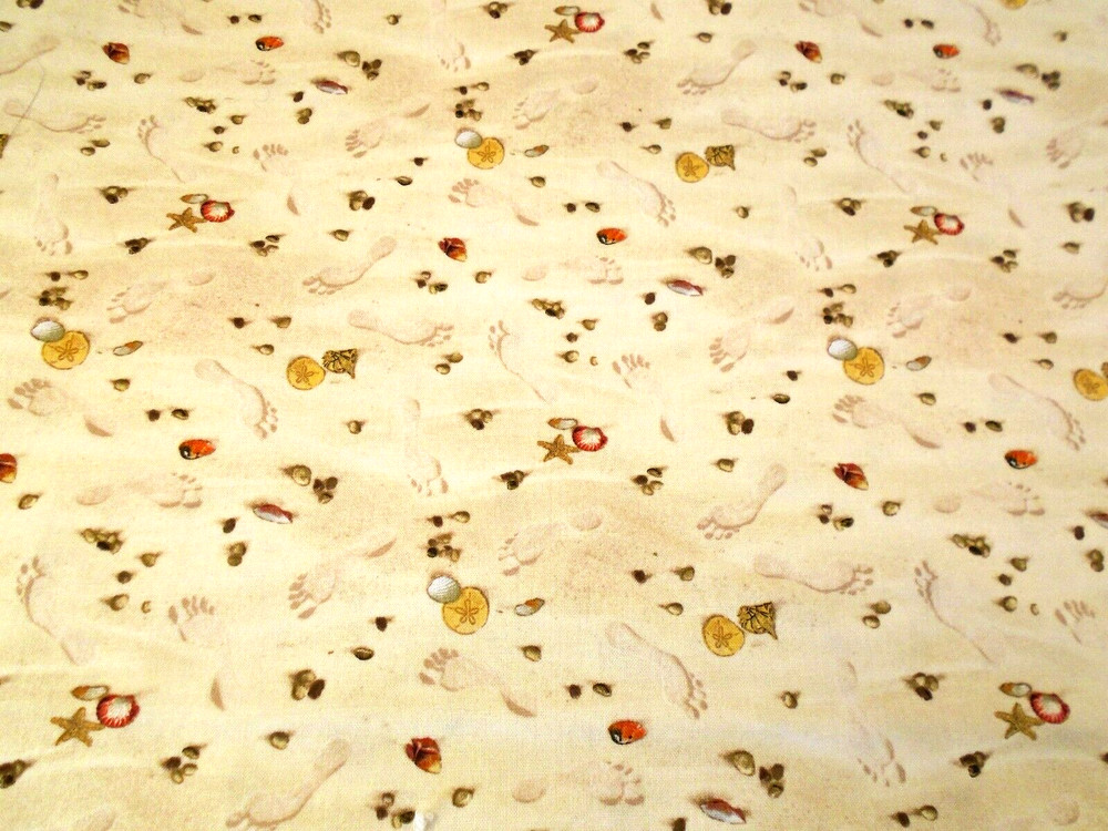Elizabeth’s Studio Mini Sea Shells Footprints Beach Sand Cotton Fabric 43 x 190″