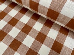 Gingham Checked Linen Fabric Plaid Buffalo Material 150cm wide LIGHT BROWN Terra