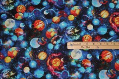 Outer Space Planets Solar System Earth Mars Saturn Cotton Fabric 1/2 Yard #C8233