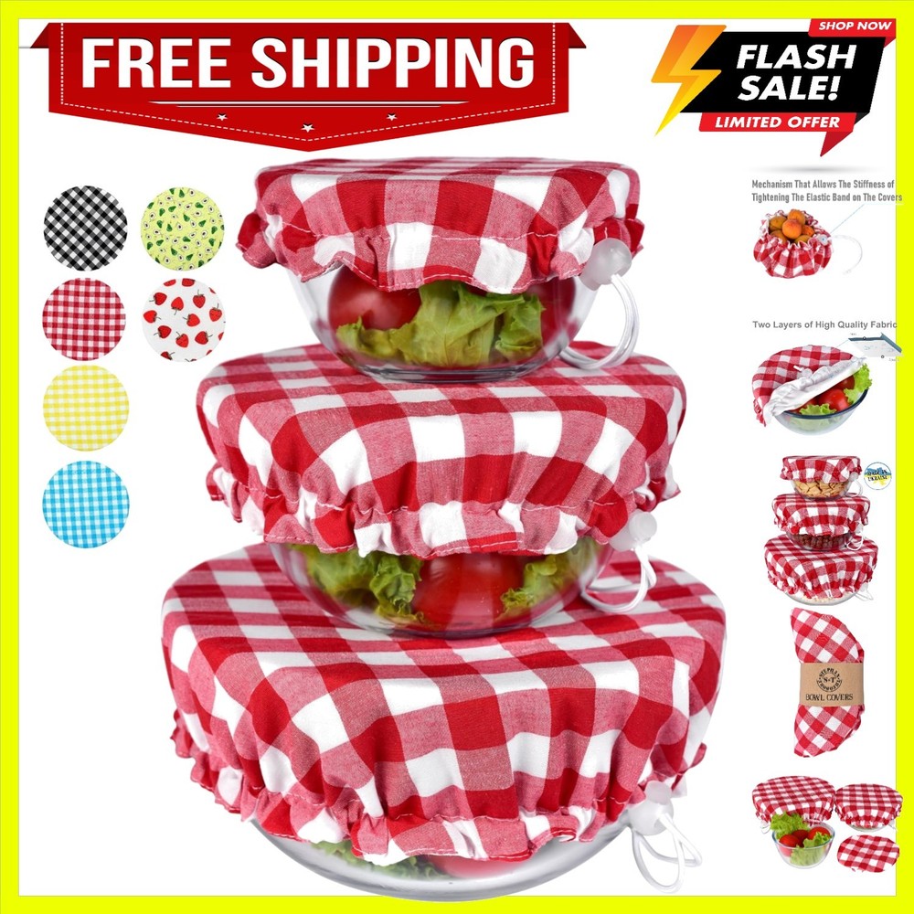 Handmade Reusable Cotton Fabric Bowl Covers – Two Layers of Fabric Set of 3, …