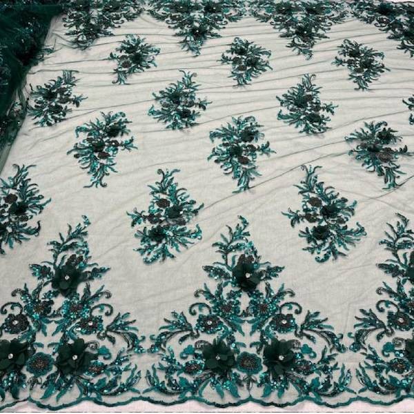 Premium 3D Beaded Lace Fabric – Couture Bridal Dress Material VT-32 by Yard