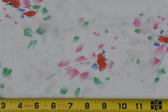 By 1/2 Yd, Red Green Pink Floral Sprays on White Poly-Cotton, Summer Dress,M3760
