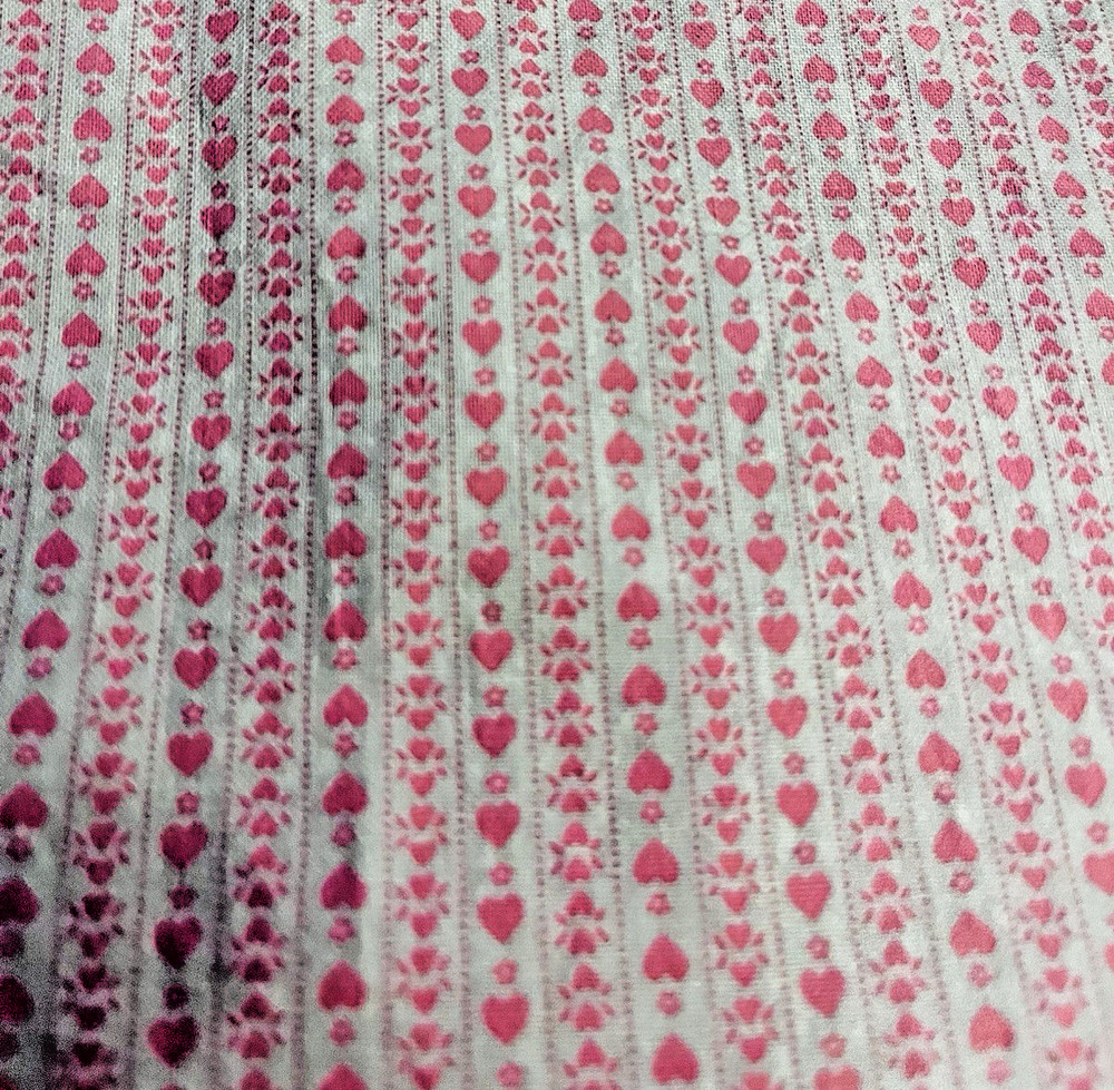 VTG Ditzy Cottagecore Tiny Pink Hearts Vertical Stripes on White BTFQ