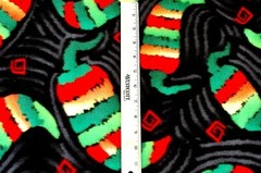BTY*MEXICAN LARGE HOT CHILI PEPPERS ON BLACK BRUSHED FLEECE FABRIC 1 YD 60X36″