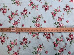 VINTAGE Pink & Red Flowers on Blue – 2.33 YDS x 44”