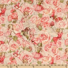 BTY Sweet Flower Fairies Sweet Garden Rose Pink Quilt Cotton Fabric By The Yard